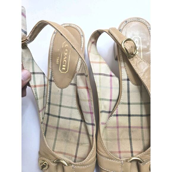 COACH "OCTAVA" TAN LEATHER SLING BACK HEELED SANDAL SIZE 9 B - Picture 6 of 8